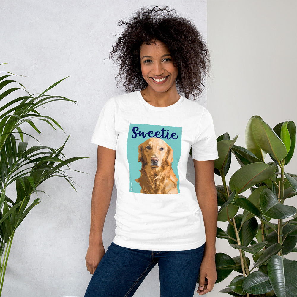Happy woman with her favorite t-shirt